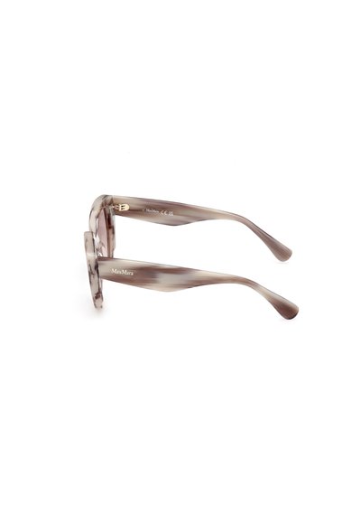 Sunglasses harmaja ja beige kuvioinnilla, pyöreillä kehyksillä, joissa on hoikat templet ja kultasävyisiä aksentteja.