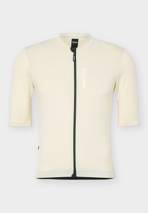 Kremfarget sykkeltrøye med korte ermer, svart glidelås foran og hvit "GripGrab"-logo på brystet.