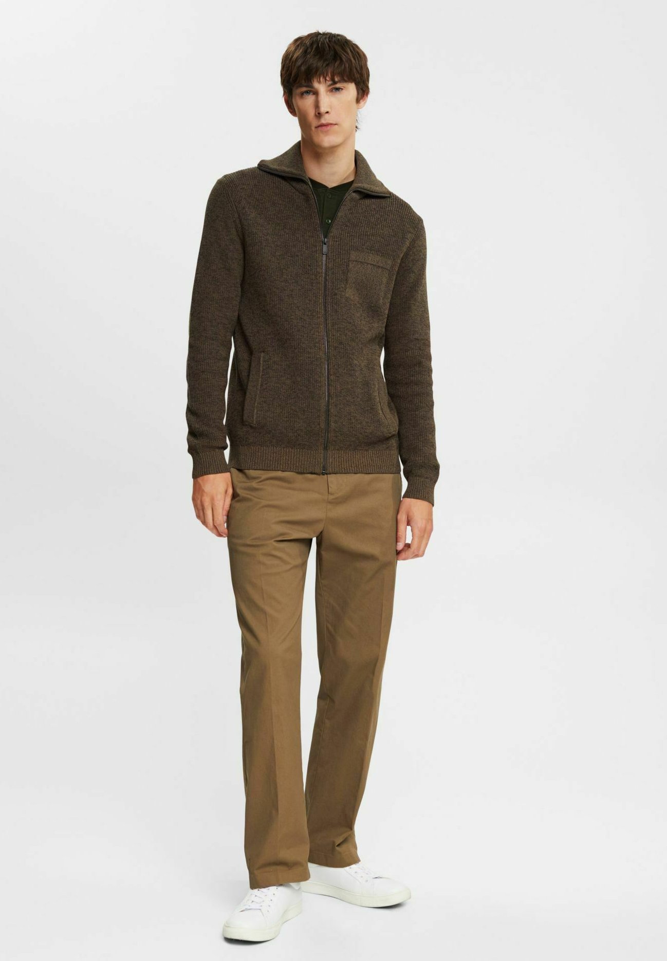 Esprit Cardigan Dark Khaki, Men's, Size: Small, Metallic Green
