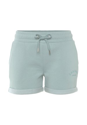 Himmelblauem Baumwollshorts mit umgeschlagenen Säumen, einem gestickten Logo und einem Kordelzugverschluss. Weicher Stoff mit lässiger Passform.