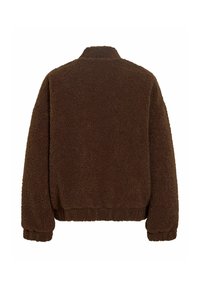 Veste polaire marron à manches longues vue de dos avec un col montant et des poignets et un ourlet élastiques.