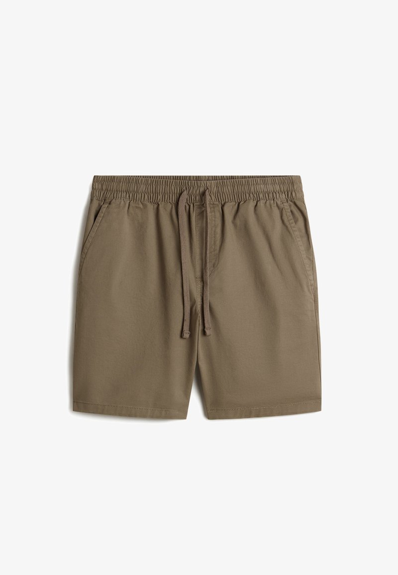 Khaki shorts gemaakt van zachte stof, met een elastische tailleband en een trekkoord, zijzakken en een relaxte pasvorm.