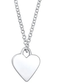 Sølv hjertevedhængs halskæde på en kædelforbindelse. Vedhænget er glat og poleret, med en afrundet form og en løkke til ophæng øverst.