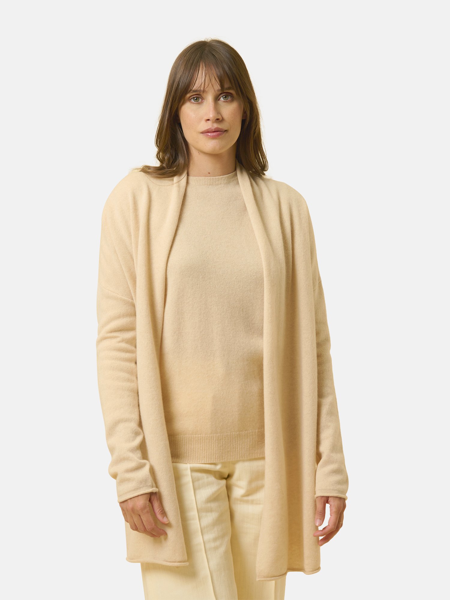 Just Cashmere LONG OUVERT COL CHÂLE Gilet sable/beige ZALANDO
