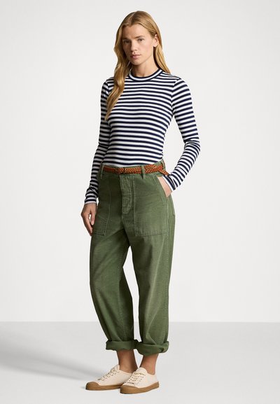 Polo Ralph Lauren STRIPED RIB KNIT LONG SLEEVE TEE - Long sleeved top - cruise navy/white