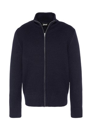 Maglione zip-up in navy, realizzato in tessuto a maglia testurizzato, con collo alto e polsini e orlo a costine per un look aderente.