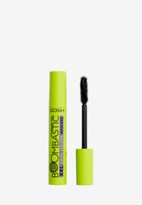 Mascara GOSH Boombastic XXL Swirl Volume in un tubo verde brillante, dotata di un pennello a setole nere, progettata per aumentare il volume.