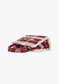 Borsa a sacco in tessuto a quadretti rossi e bianchi con una texture morbida. Dotata di due manici e di un logo cucito sulla parte anteriore.