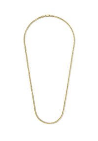 Collier en chaîne dorée avec un design torsadé, présentant une finition lisse et un fermoir sécurisé. Il a une largeur uniforme sur toute sa longueur.