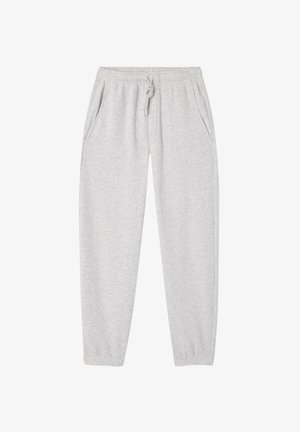 Hallid dressipüksid, mis on valmistatud pehmest ja venivast kangast. Omavad elastset vööd nööriga ning kahte küljetaskut. Kitseneva säärega disain.