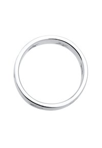 Anello in metallo argentato con una superficie liscia e lucida, forma rotonda e design elegante. Nessuna decorazione o motivo visibile.
