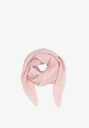 Sciarpa di seta rosa pallido, con forme morbide, texture liscia e bordi che fluiscono dolcemente, progettata per opzioni di stile versatili.