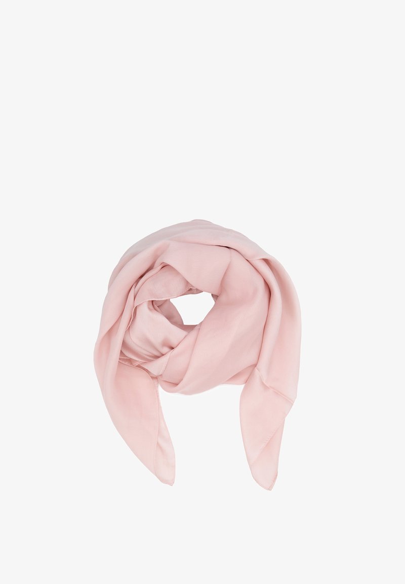 Sciarpa di seta rosa pallido, con forme morbide, texture liscia e bordi che fluiscono dolcemente, progettata per opzioni di stile versatili.