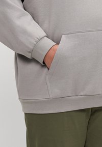 Sweatshirt gri deschis cu buzunar tip cangur, manșete ribbate și un croi clasic. Textură moale și design minimalist.