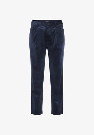 Tumedat sametist kitsad püksid voltidega, nupuga kinnitamine, vöökohad ja küljetaskud.