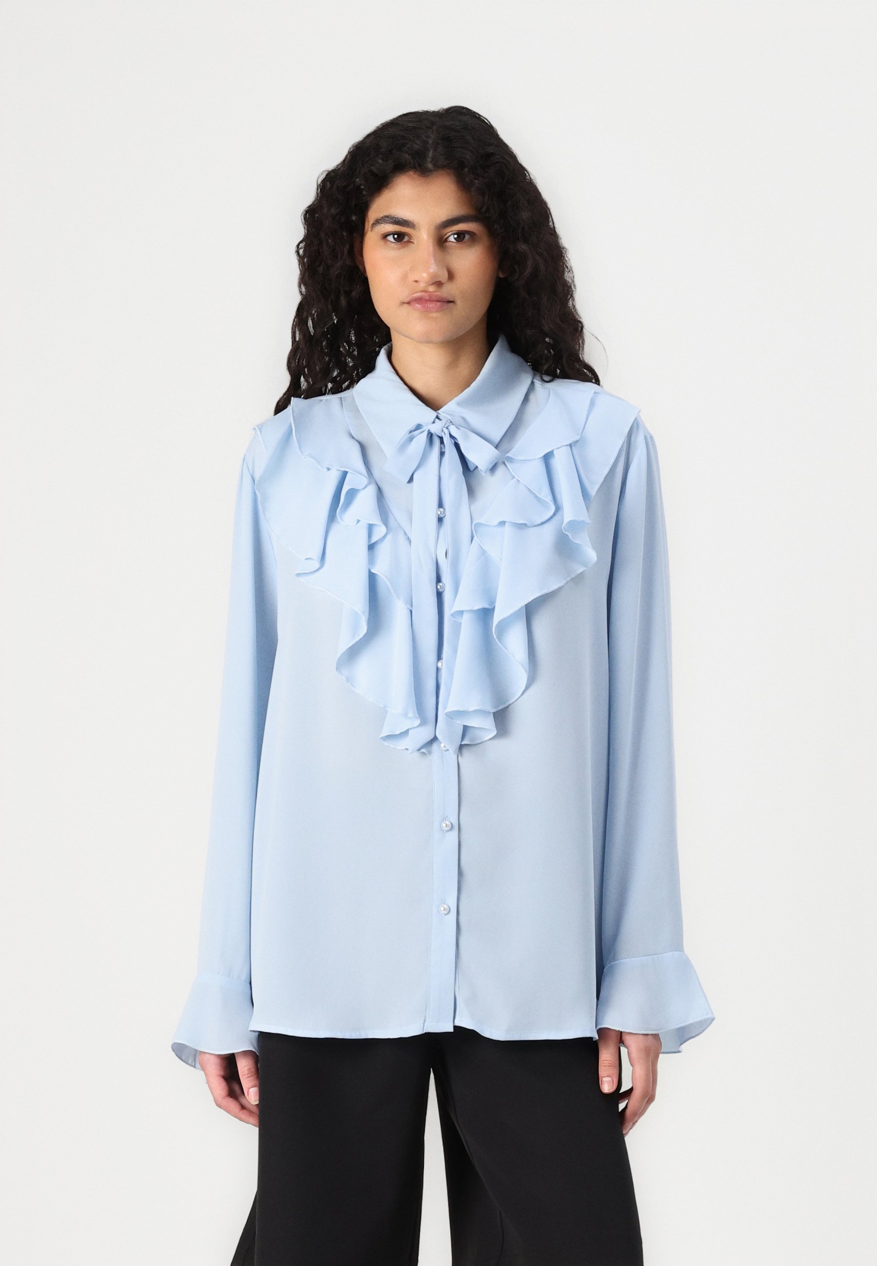 ONLY ONLRACHEL FRILL - Button-down blouse - cashmere blue/light