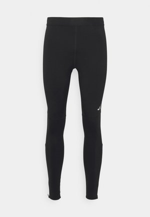 Schwarze Sportleggings mit glatter Textur, figurbetontem Schnitt, elastischem Bund und dezentem Logo-Detail auf dem Oberschenkel.