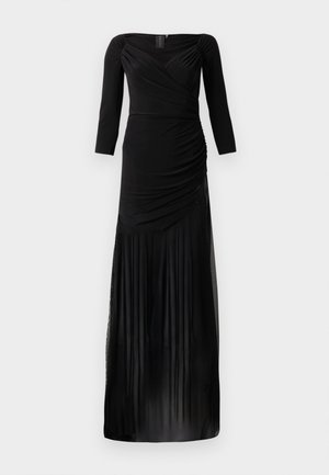 OFF SHOULDER SWEETHEART COMBO FLARED GOWN - Maxi ruha - black