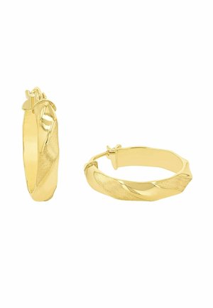 Pendientes de aro en tono dorado con un diseño retorcido, que cuentan con un acabado mate y pulido, cierre seguro y forma redondeada.