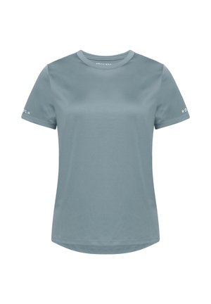 Lichtblauw T-shirt met korte mouwen. Gladde, lichtgewicht stof met een ronde hals. Bedrukte merkdetails op de linkermouw en de achterkant van de halslijn.