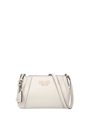 Witte Liu Jo Milano handtas met verstelbare schouderriem en gouden logo aan de voorkant, voorzien van leren labeldetail aan de zijkant.