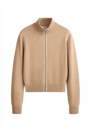 OYSHO, CONTRAST PIPING KNIT JACKET - Gilet - camel