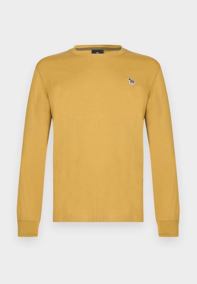 Hanorac cu mâneci lungi, galben muștar, din amestec de bumbac, cu gât rotund, având un mic logo brodat multicolor cu animal pe piept.