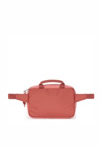Sac rose rectangulaire en tissu texturé avec deux poignées en haut, fermeture zippée et sangle latérale. Pas de poches externes ni de logos visibles.