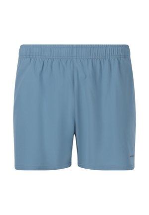 Lichtblauwe zwemshorts gemaakt van soepel, lichtgewicht stof met een elastische tailleband en zonder zichtbare zakken of patronen.