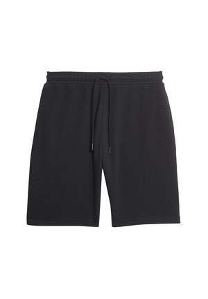 Sorte afslappede shorts med elastisk taljebånd og snøre, med sidelommer og et lille tone-i-tone broderet logo på venstre ben.