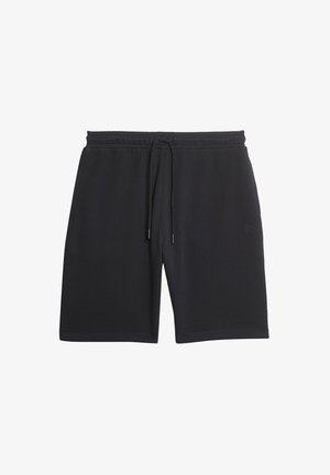 Sorte afslappede shorts med elastisk taljebånd og snøre, med sidelommer og et lille tone-i-tone broderet logo på venstre ben.