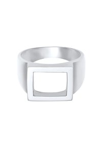Sølv ring med firkantet udsnit-design. Poleret finish med en glat, bred band. Minimalistisk stil, der fremhæver geometriske former.