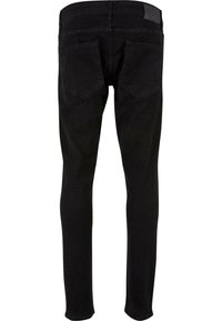 Melnas džinsi ar pieguļošu dizainu, izgatavoti no denima. Iekļauj divas aizmugurējās kabatas un gludu tekstūru. Vienkārši aparatūras akcenti.