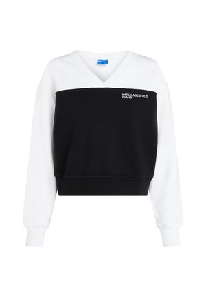 Gekürzter Hoodie in Schwarz und Weiß, mit V-Ausschnitt, langen Ärmeln und gesticktem Logo. Hergestellt aus weichem Baumwollmischgewebe.