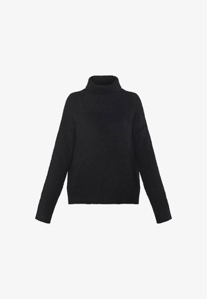 Sort rullekrave-sweater lavet af blødt, tekstureret stof. Har lange ærmer samt ribstrikkede manchetter, kant og krave. Design med afslappet pasform.