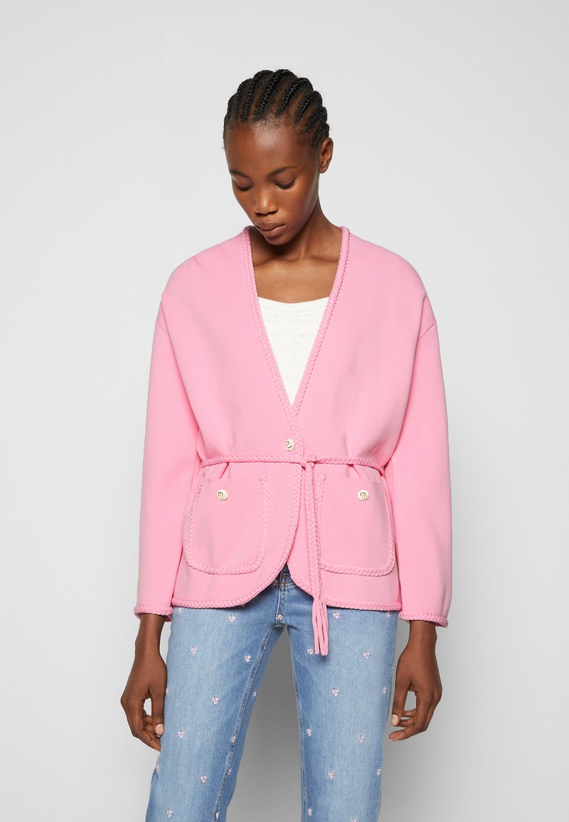 Maje Belted Knit Cardigan In Pink Lyst | escapeauthority.com