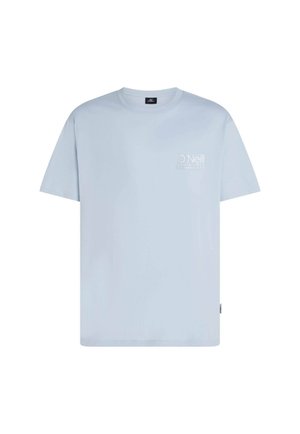 Light blue short-sleeve t-shirt made of cotton. Features a crew neckline and a white logo on the left chest area. Simple design.