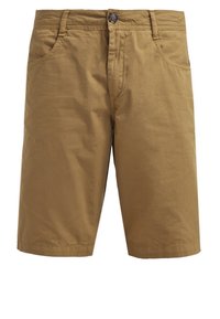 Shorts pour hommes couleur kaki, jusqu'aux genoux, avec poches avant, fermeture à boutons et passants de ceinture.