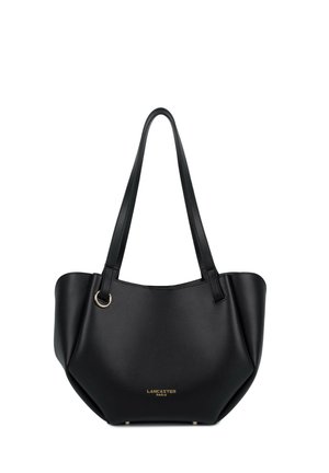 Sac à main en cuir noir Lancaster Paris avec deux longues bandoulières et logo ainsi qu'anneau en métal doré.