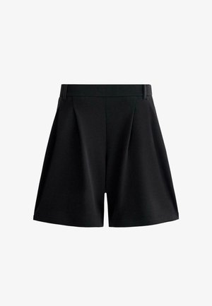 Zwarte shorts met hoge taille, riemlussen en plooien, met een wijde broekspijp en eenvoudige zoomafwerking.