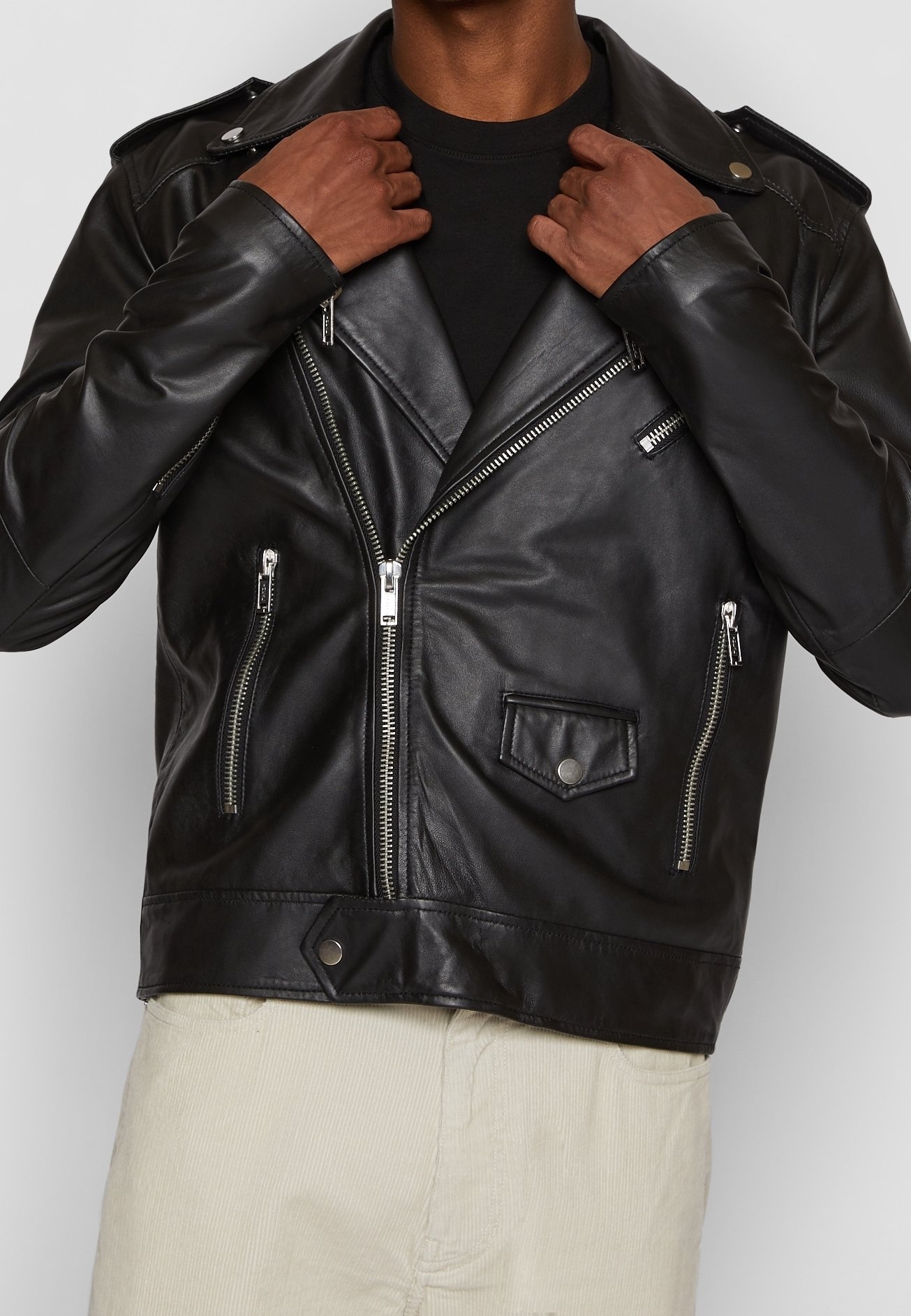 Deadwood Leather jacket - black - (Pre-owned) - Zalando