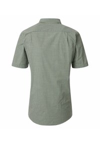 Korte mouwen shirt in een groen en wit geruit patroon, met een klassieke kraag, achterpand en rechte zoom met een gladde textuur.