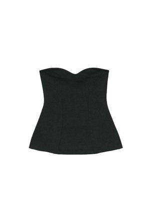 Haut bustier noir sans bretelles avec un décolleté en cœur et des coutures ajustées, conçu pour sculpter le torse.