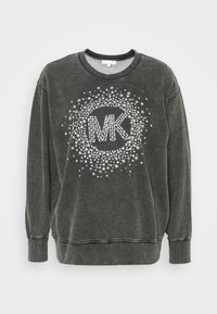 Sudadera gris oscuro de mezcla de algodón, con un patrón de estrellas y el logo "MK" en strass en el centro. Mangas largas y cuello de canalé.