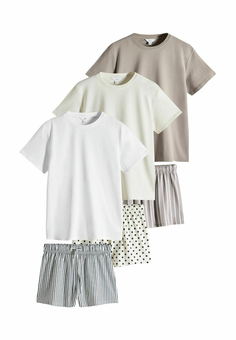 THE SET REGULAR FIT - 3 PACK SET - Nattøj sæt - taupe stripe/blue stripe spot