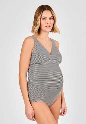 JoJo Maman Bébé MATERNITY STRIPE TEXTURED V-NECK - Badedragt - black