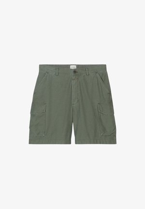 Pantaloni cargo verdi realizzati in misto cotone, con due tasche laterali e due ampie tasche cargo. Chiusura con bottone e passanti per cintura inclusi.