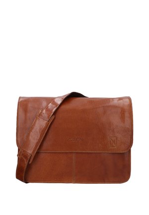 Ruda odinė pašto krepšio rankinė su reguliuojamu petnešos diržu ir užsegamu skydeliu, rodanti lygią tekstūrą ir siūlius baltoje fone.