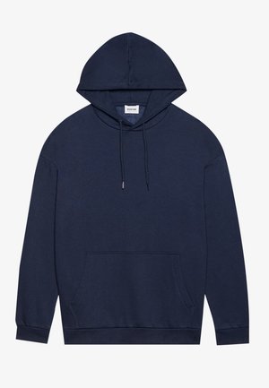 Ναυτικό μπλε φούτερ από βαμβάκι με μπροστινή τσέπη, ρυθμιζόμενη κουκούλα με κορδόνι, ραμμένα μανίκια και απλή σχεδίαση.