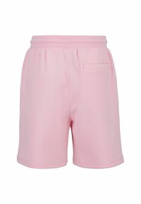 Lichtroze sweatshorts met een elastische tailleband, voorzien van een enkele achterzak en een zachte textuur.